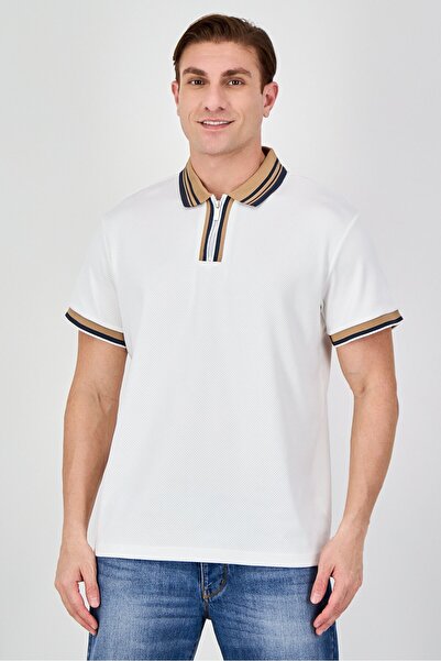 Bruno Milano Men Regular Fit Textured Short Sleeve Polo, Ivory