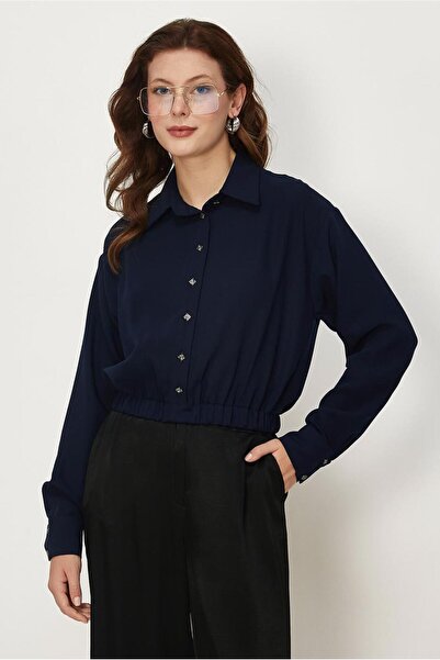 Alvina Shirt Collar Crepe Bluz 46758