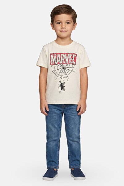 Marvel Kids Boy Crew Neck Short Sleeve Print T-Shirt, Cream
