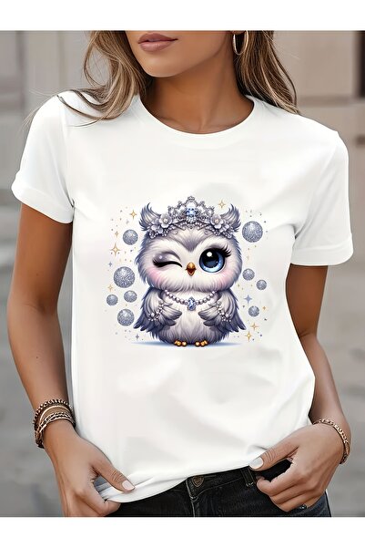 212Wear تي شيرت نسائي كاجوال بأكمام قصيرة وياقة دائرية مع نمط بومة لطيف، قماش...