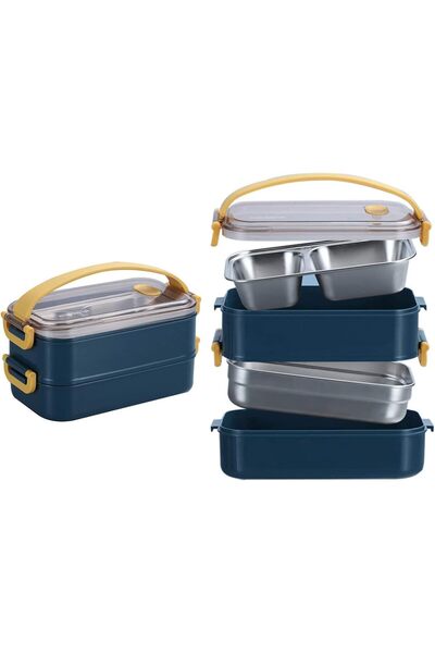 Arabest Lunch Box,Stainless Steel Leakproof Bento Box with Dividers,1600ml,Bl...