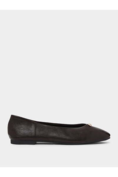 Styli Brown Metal Accent Ballerina Shoes