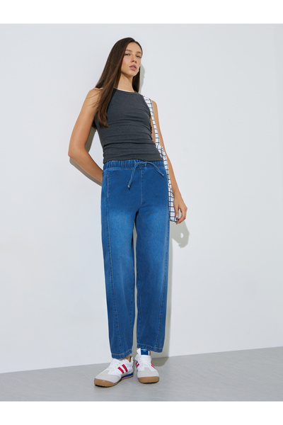 Styli Medium Blue Barrel Fit Jogger Style Jeans
