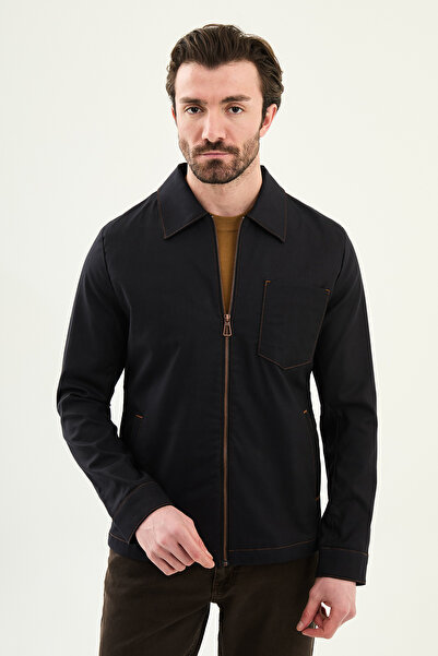 Mcr Straight Slim Fit Shirt Collar Zippered Punto Stitched Men's Coat Black -...