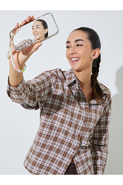 Styli Brown Checkered Shirt With Layered Sleeves