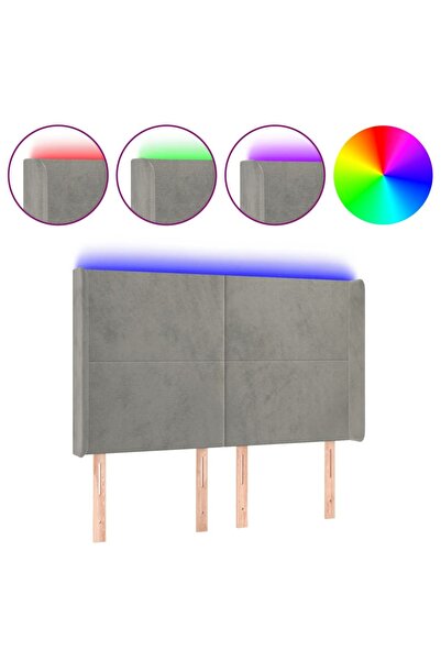 vidaxl Tăblie de pat cu LED, gri deschis, 147x16x118/128 cm, catifea
