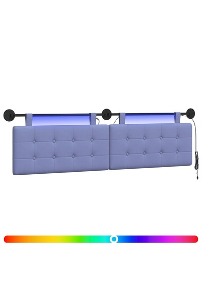 vidaxl Tăblie de pat suspendată Cu lumină LED Albastru Jeans Țesătură