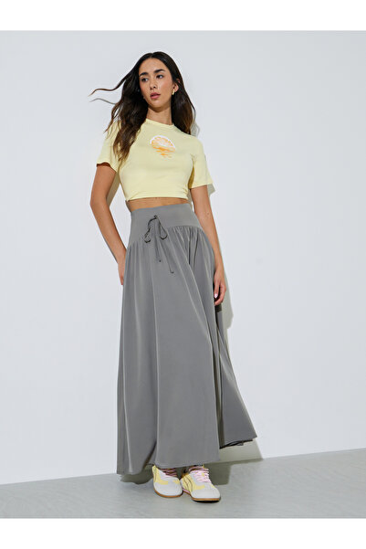 Styli Grey A-Line Maxi Skirt With Tie-Detail