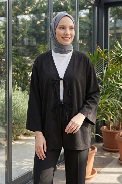 Salih Çelebi Double Lace Long Kimono 262353 - Black