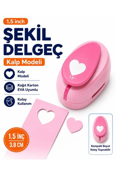 OFİSİNN Şekilli Büyük Boy Delgeç/Şekilgeç 3.8 cm Kalp Pembe