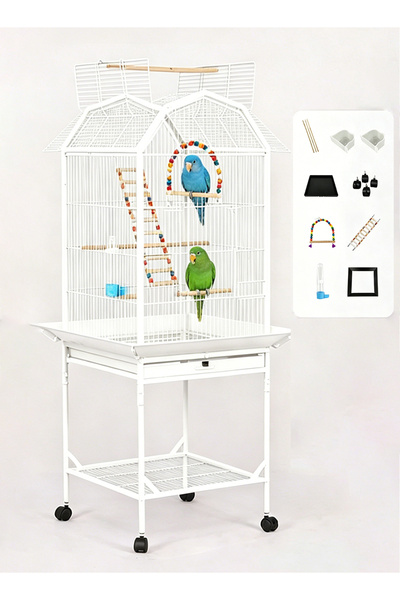 KidLe Open Top Standing Bird Cage with Wheels Parrot Cage