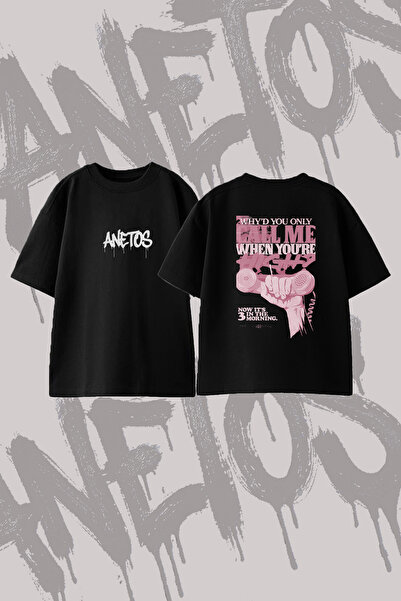 Anetos Why D You Call Design Back-Printed Cotton Black Oversize T-Shirt