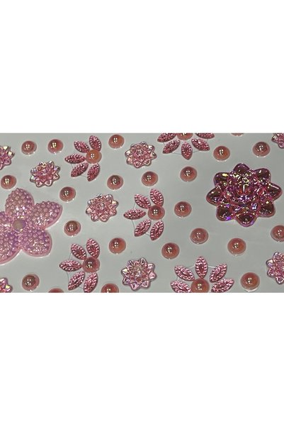 Next Plus Lisanslı Üç Boyutlu Flower Candy Pink Series Taş Sticker Yapışkanlı Saç, Yüz, Tırnak, Makyaj Çıkartma Hologramlı Şeker Pembesi