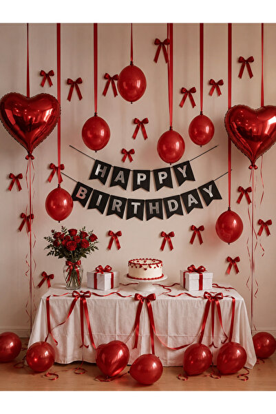 HAPPYLOOPPARTY Red Birthday Decoration Set Happy Birthday Banner Heart Foil B...