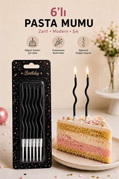 HAZARPAZAR Kıvrımlı Pasta Mumu 6 Adet Doğum Günü Pasta Süsleme