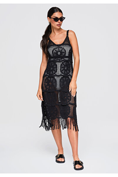 OMBRE Women's Midi Dress with Round Neckline and Wide Straps OW-DLR-E0013