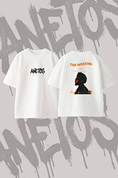 Anetos The Weeknd_69 Design Back Printed Cotton White Oversize T-Shirt