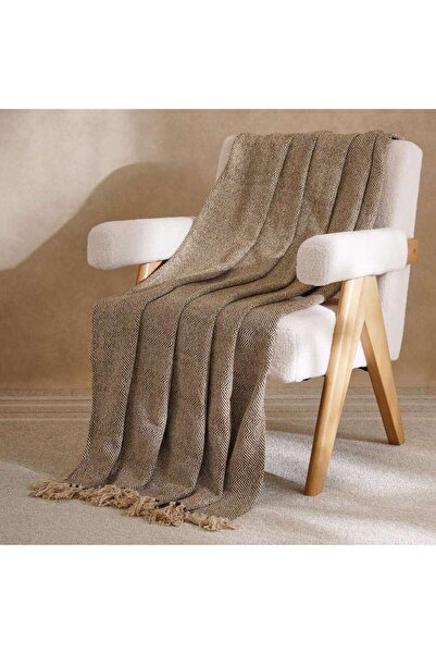 PAN HOME Horizon Herringbone Throw With Fringes 125x150cm - Ochre