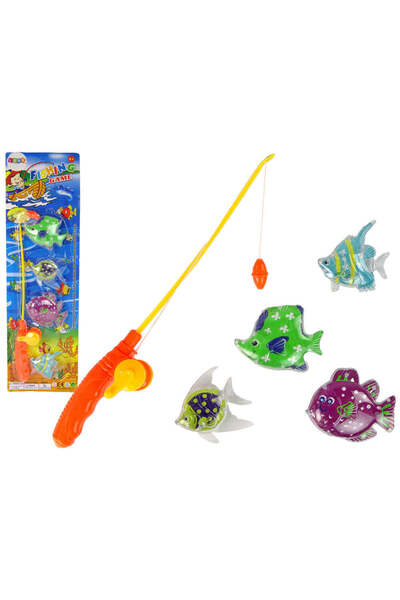 LEAN Set de 4 pești și undiță de pescuit de jucărie, Multicolor, 13072