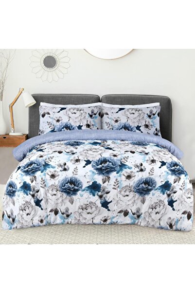 Sleepdown Inky Floral Blue Easy Care Soft Cosy Reversible Duvet Cover Quilt B...