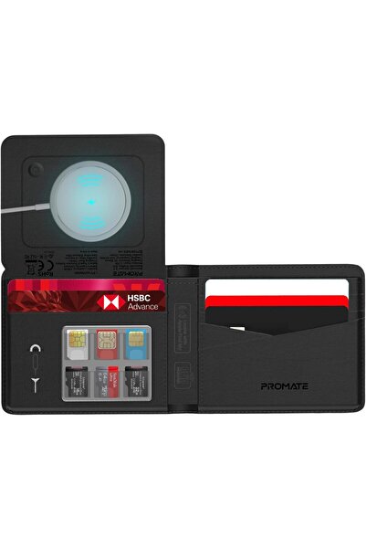 Promate ProWallet Anti-Loss Leather Wallet with Apple Find My, Wireless Charg...