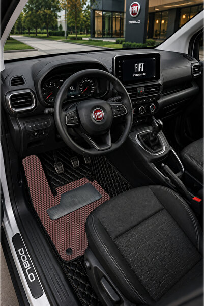 PASPASGRAFT Fiat Doblo Siyah 8D Deri Tam Kaplama Havuzlu Oto Paspas + Bordo E...