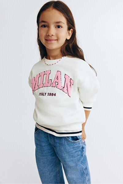 H&M Motif Detaylı ve İçi Tüylü Sweatshirt