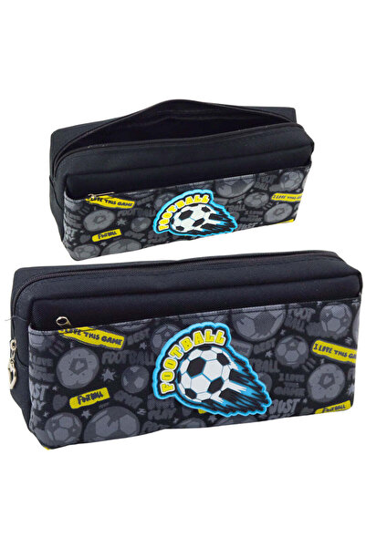 LEAN Penar școlar cu 2 compartimente, fotbal, negru, 21,5 x 9,5 x 6,5 cm, 21986
