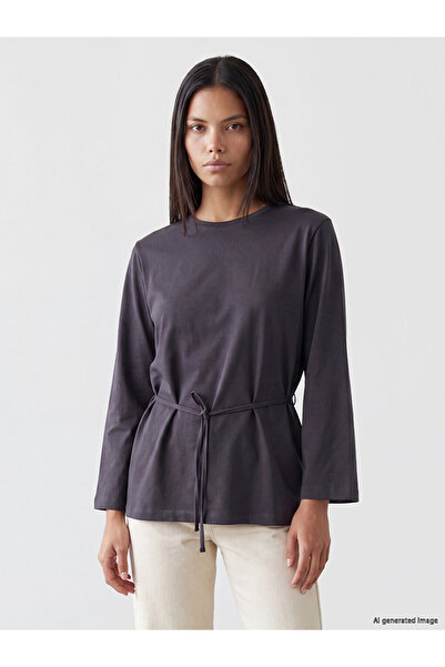 LC Waikiki Lcw Modest Anthracite Crew Neck Belted Women's Tunic
