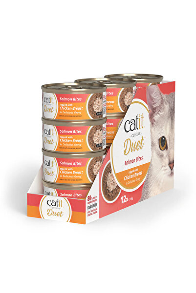 Catit Cuisine Salmon Bites with Chicken Wet Cat Food – 12x75g Grain Free Cann...