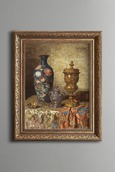 epiqart Vintage Çiçek Desenli Antika Vazo ve Dekoratif Obje - Vintage Desenli...