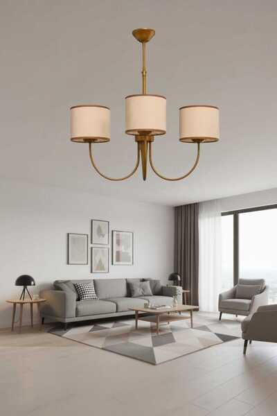 BSA LIGHTING ENDA 3'LÜ ESKİTME MODERN AVİZE ( KREM SİLİNDİR ABAJUR)