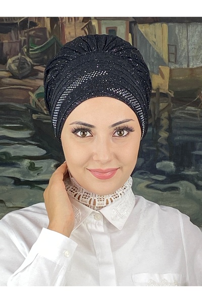 MY UKİYO STORE TESETTÜR ABİYE ÇAPRAZ DRAPELİ İKİLİ TAŞLI BONEŞAL