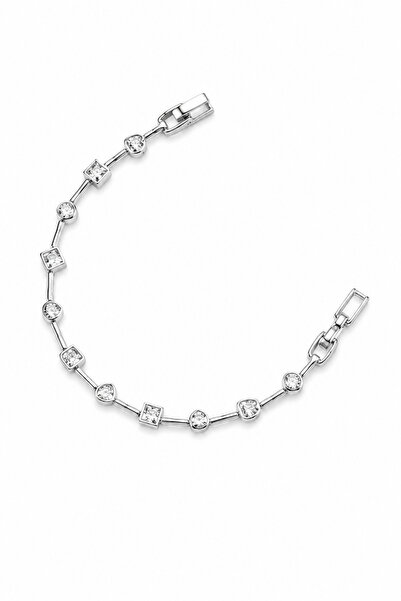 Balenbi Jewelry Silver Color Minimal Geometric Zircon Stone Stainless Steel B...