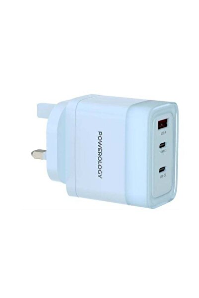 Powerology Lunex Series 3-Port Fast Charging Adapter with UK 3-Pin Power Plug...