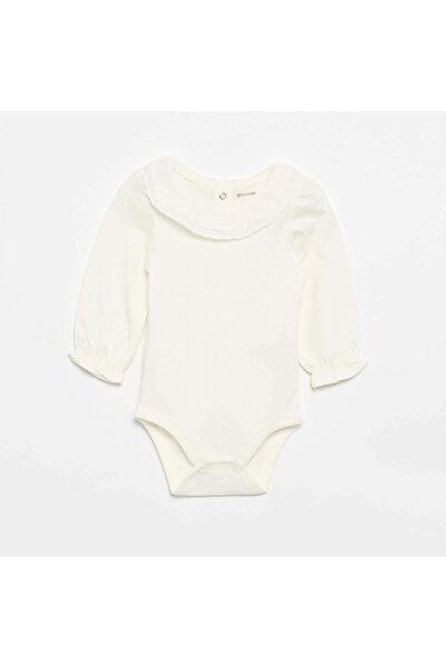 KIABI Bodysuit with Frilled Collar WHITE