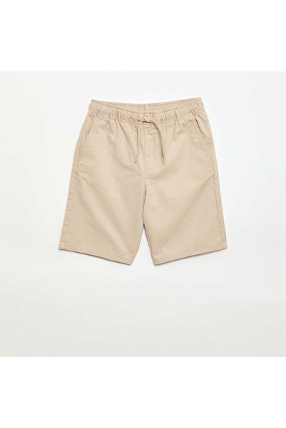 KIABI Plain Chino Bermuda Shorts with Drawstrings BEIGE