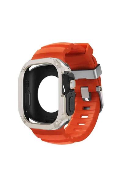 Choice77 44mm 45mm Orange Silver-Star Silicone Strap+Case Waterproof For Watc...