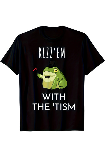 45 BPM تي شيرت Frog Rizz'Em with The Tism، تصميم للجنسين لصيف 2025، يتميز بأك...