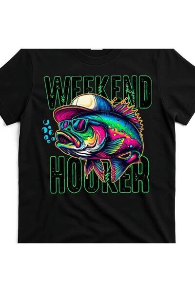 01THEONE Funny Weekend Hooker Graphic T-Shirt - Black Cotton Casual Short Sle...