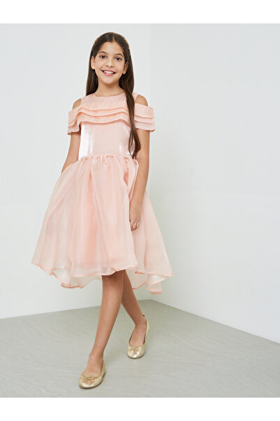 Take Two By Styli Girls Light Pink A-Line Midi Dress