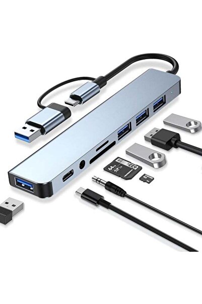 VibeHome موزع USB-C، محول USB متعدد المنافذ 8 في 1، موسع USB، محول توسعة، منا...