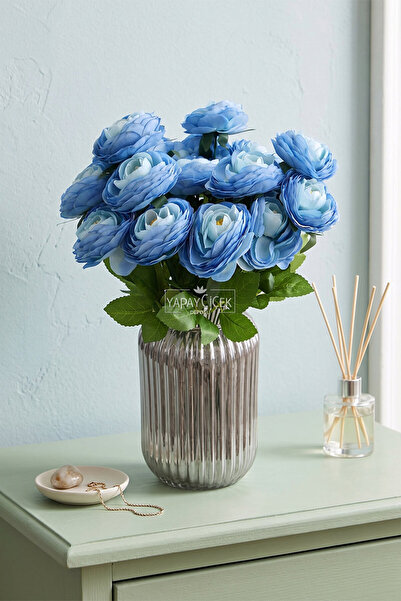 Yapay Çiçek Deposu Artificial Flower 7-Piece Aria Rose Bouquet 38 cm Blue