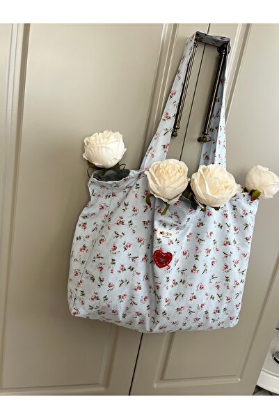 ToffyStore Blue Flower Heart Detail Bag