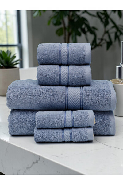 Baltic Linen - 6 Pcs Towel Set, Amani Touch, 100% Cotton, 550 GSM, BLUE, 2pcs...