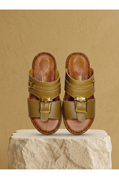 Chyfly Men Arabic Naal Sandals Gold Double Buckle PU Leather Ultra Massage Fo...