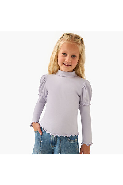 Juniors Ribbed Turtleneck Top with Long Sleeves