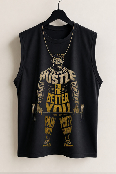 Cool mans Ανδρικό αθλητικό αμάνικο μπλουζάκι Hustle Premium Quality Modern Fit