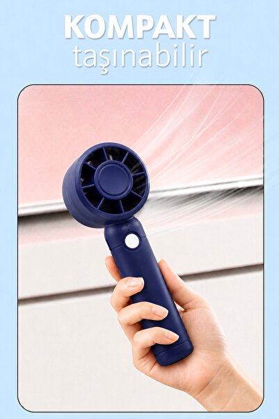 Telvesse Turbo 3 MOD Şarjlı El Fanı 3 Kademe Seyahat Masaüstü Vantilatör Taşınabilir Mini Fan Mavi F130