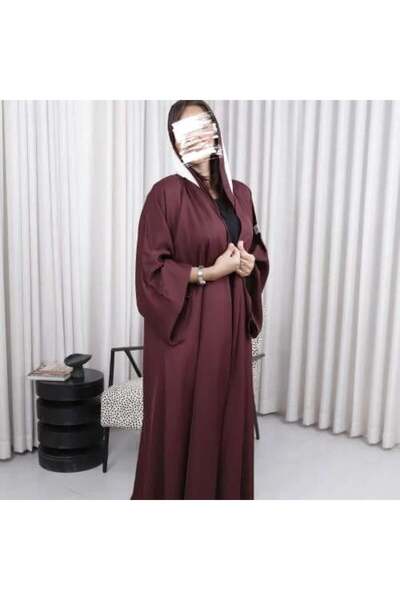 Anaqa Abaya Blackberry Burgundy Abaya with Wide Sleeves